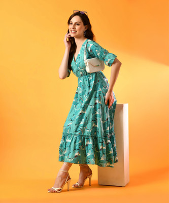 METRONAUT Women Fit and Flare Multicolor Maxi/Full Length Dress