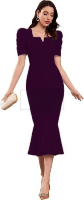 ladik way Women Bodycon Purple Midi/Calf Length Dress