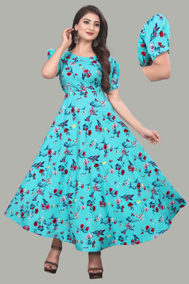 HouseOfCommon Women Maxi Blue Full Length Dress