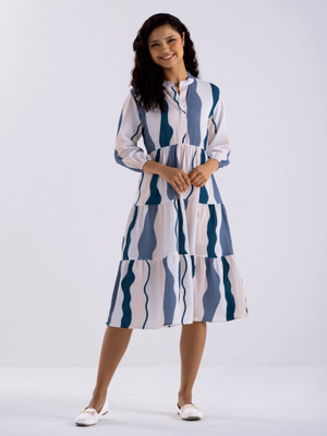 AASK Women Fit and Flare Multicolor Knee Length Dress
