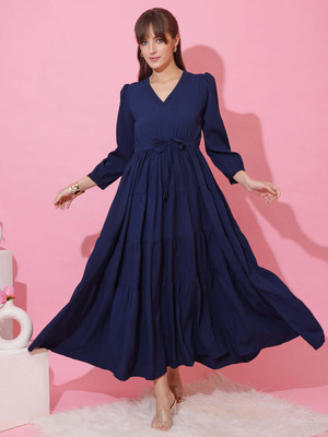 Sheetal Associates Women Fit and Flare Dark Blue Maxi/Full Length Dress