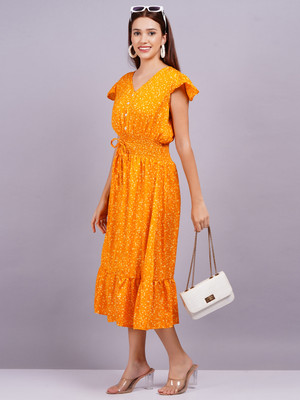 Highlight fashion export Women Fit and Flare Yellow Midi/Calf Length Dress