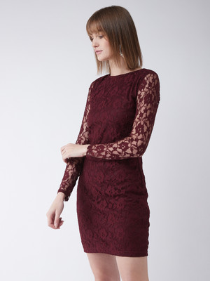 Miss Chase Women Bodycon Maroon Mini/Short Dress