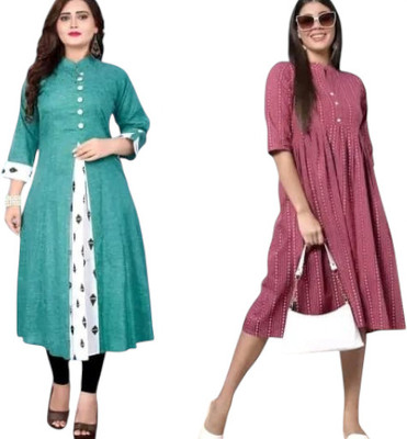 Icon Fashion Women Printed Straight Kurta(Green, Maroon)