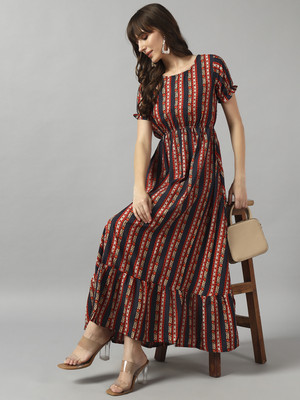 Jash Creation Women Fit and Flare Black Maxi/Full Length Dress
