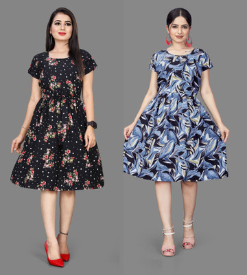 HOUSE OFF COMMON Women Gathered Multicolor Knee Length Dress