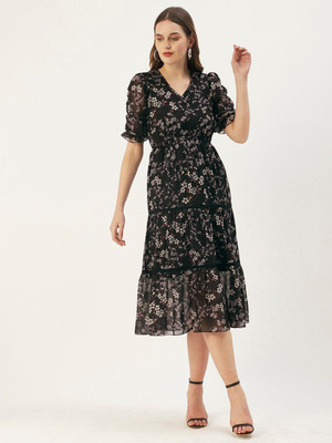 Dressberry Women Fit and Flare Black Midi/Calf Length Dress