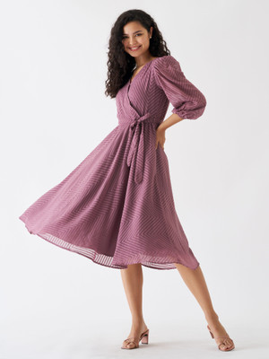 AASK Women Fit and Flare Purple Midi/Calf Length Dress