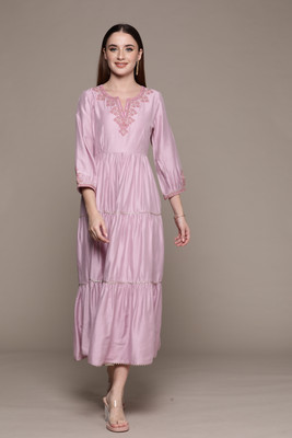 aarke Ritu Kumar Women Fit and Flare Purple Midi/Calf Length Dress