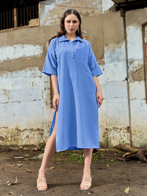 PURVAJA Women A-line Blue Midi/Calf Length Dress