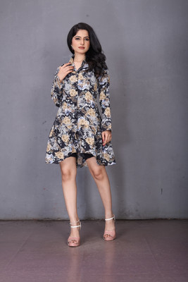 HV COLLECTION Women Fit and Flare Multicolor Knee Length Dress