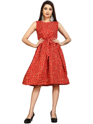 Modli 20 Fashion Women Skater Multicolor Knee Length Dress