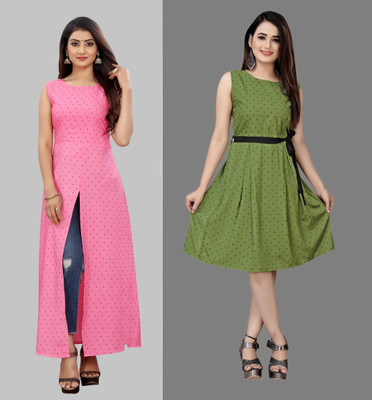 Modli 20 Fashion Women Fit and Flare Pink Knee Length Dress