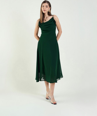 AAYU Women Fit and Flare Green Midi/Calf Length Dress