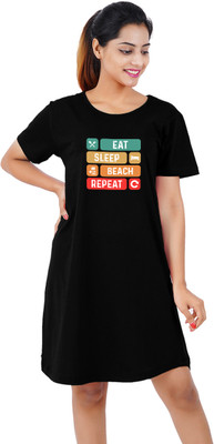 BEFLI Women T Shirt Black Above Knee/Mid Thigh Length Dress
