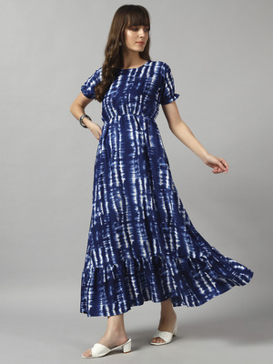 Raiyani Enterprise Women Fit and Flare Blue Maxi/Full Length Dress