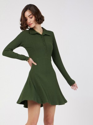 SASSAFRAS Women Skater Green Dress