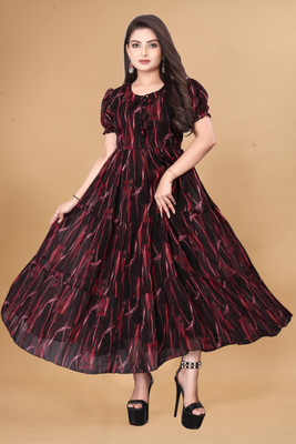 HouseOfCommon Women Ethnic Dress Maroon Knee Length Dress