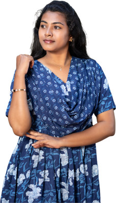 Mayaval Women Maternity/Nursing Nighty(Blue)