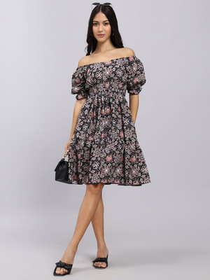 Attire Empire Women A-line Beige Above Knee/Mid Thigh Length Dress