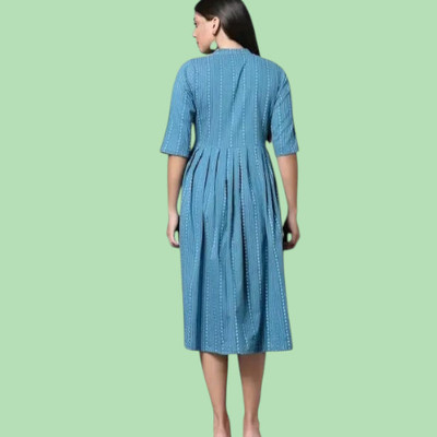Suhani Creationnm Women Printed A-line Kurta(Green, Light Blue)