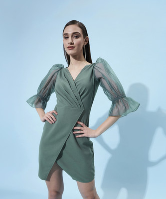 ATHENA Women Wrap Light Green Above Knee/Mid Thigh Length Dress