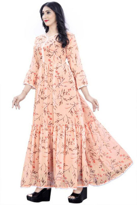HARIVARNI Women Printed Anarkali Kurta(Orange)