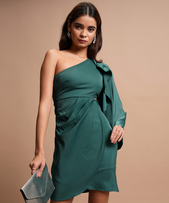 Tokyo Talkies Women Skater Green Above Knee/Mid Thigh Length Dress