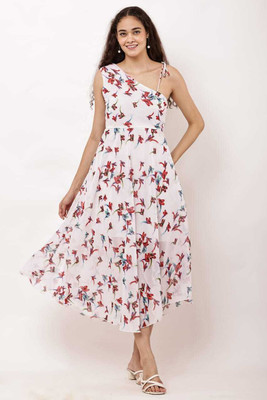 Stylespot Women A-line White Knee Length Dress