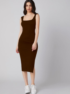 Aahwan Women Bodycon Brown Midi/Calf Length Dress