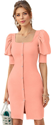 Dhruvil Impex Women Bodycon Pink Above Knee/Mid Thigh Length Dress