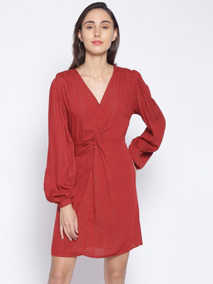 OXOLLOXO Women A-line Red Above Knee/Mid Thigh Length Dress