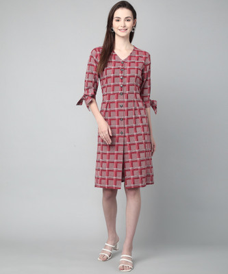 ANUSHIL Women Fit and Flare Red Knee Length Dress