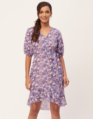 moomaya Women Layered Purple, Beige Mini/Short Dress
