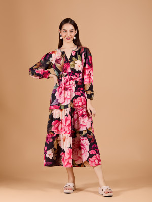 AmarAsha Women Fit and Flare Black Midi/Calf Length Dress