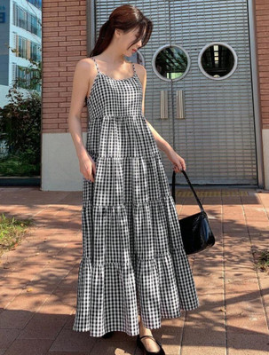 Tamina Women A-line Black, White Maxi/Full Length Dress