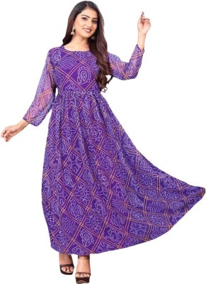 The Vendorvilla Women Maxi Purple, White, Yellow Dress