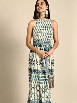 ANOUK Women Ethnic Dress Beige Midi/Calf Length Dress