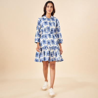 Akkriti by Pantaloons Women Tiered Dark Blue Below Knee Dress