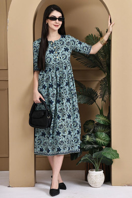 Rajnandini Women Gown Green, Blue Midi/Calf Length Dress