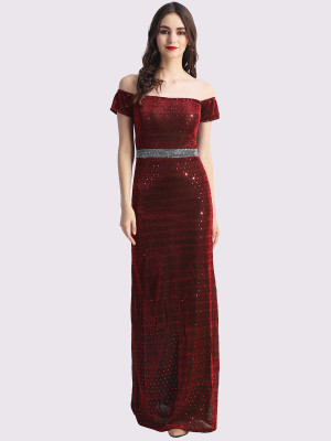 Finian Women Gown Maroon Maxi/Full Length Dress