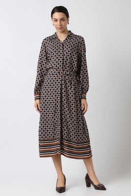 VAN HEUSEN Women Fit and Flare Dark Blue Midi/Calf Length Dress