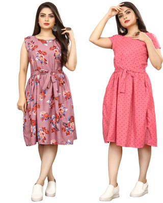 HouseOfCommon Women A-line Pink Knee Length Dress