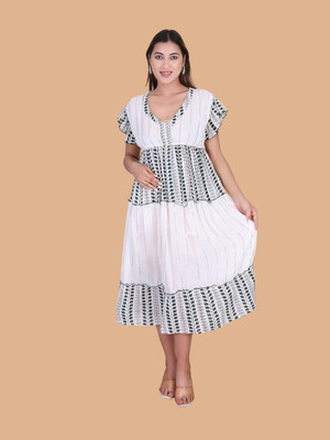Moda Rapido Women Fit and Flare White Maxi/Full Length Dress