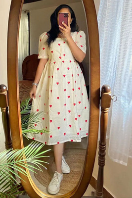 Funkup Women Gown White Midi/Calf Length Dress