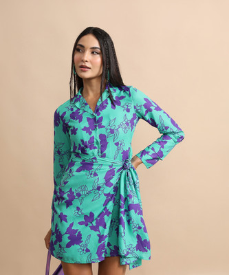 Tokyo Talkies Women Blouson Purple, Green Above Knee/Mid Thigh Length Dress