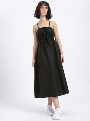 Glitchez Women A-line Black Midi/Calf Length Dress