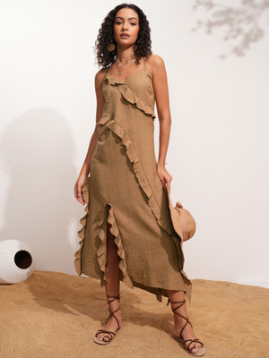 Tokyo Talkies Women Maxi Brown Midi/Calf Length Dress
