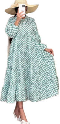 CLASSYCLOSET Women Fit and Flare Green Midi/Calf Length Dress
