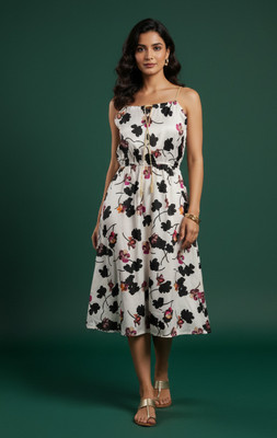 GROMint Women A-line White Midi/Calf Length Dress